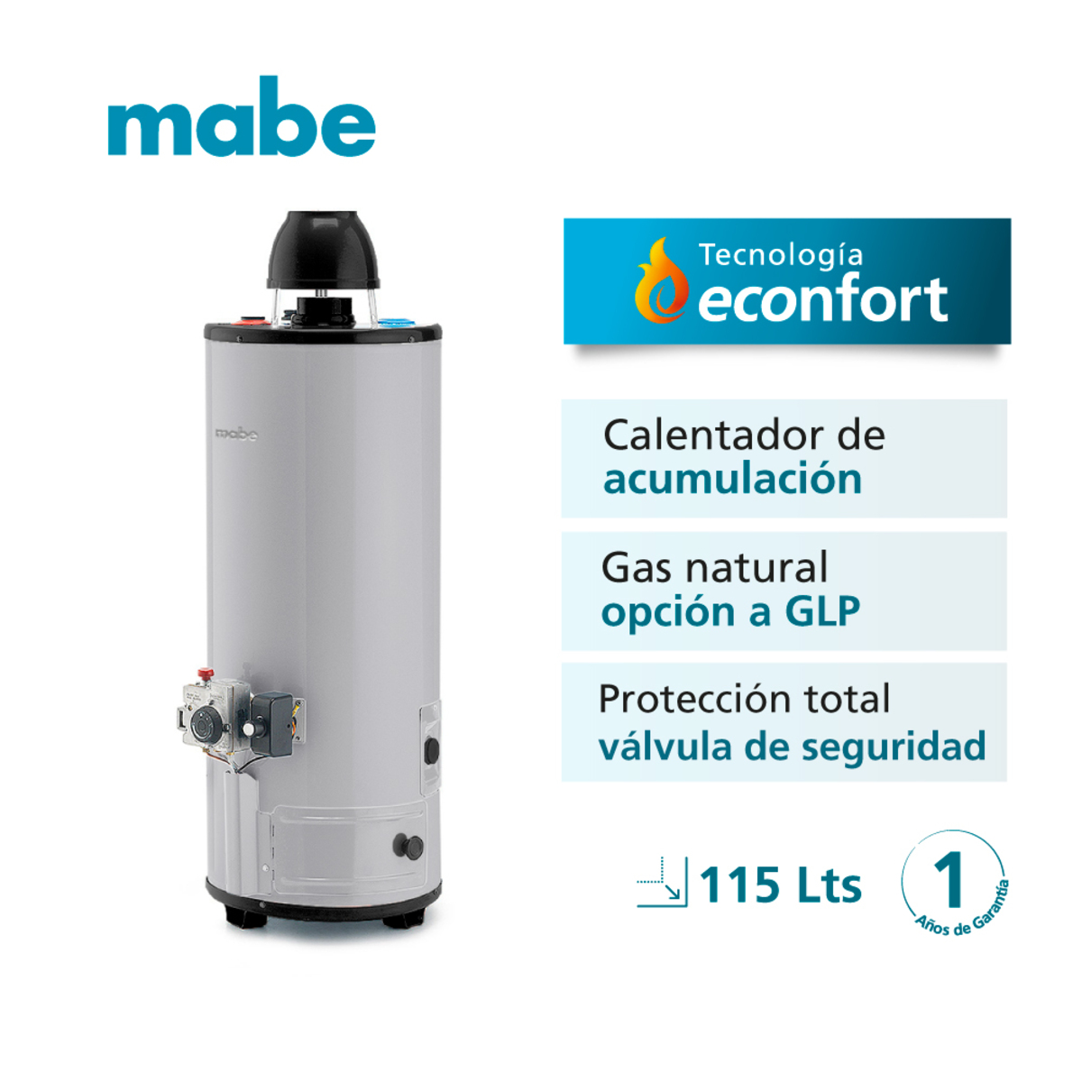 Calentador De Acumulación 30 Galones Mabe Gris - Imagen 2